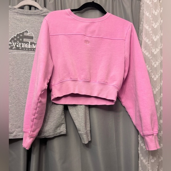 50%off w♥️ Victoria secret PINK  IVY FLEECE YOKE SEAM CREW SWEATSHIRT S - Picture 3 of 8